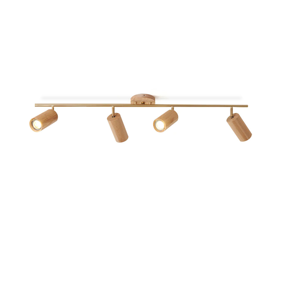 Four Head Wood And Brass Minimalist Ceiling Spotlight