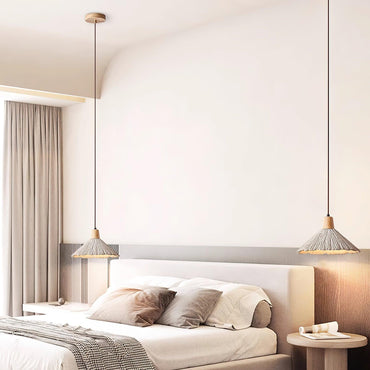 Soft Grey Finish Cement and Wood Pendant Lamp