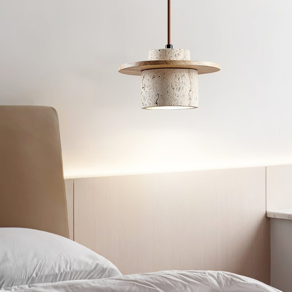 Travertine Disc Cylinder Pendant Light Ambient Glow