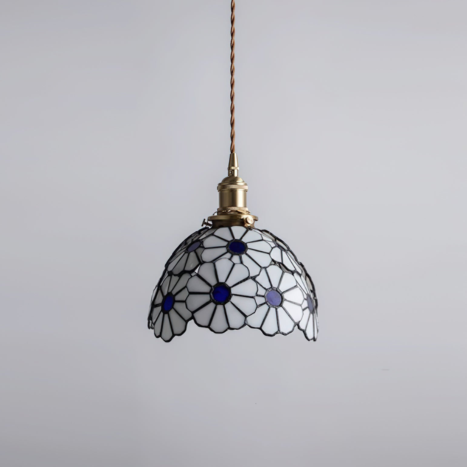 Pendant Light With Warm Glow And Bluebell Stained Glass