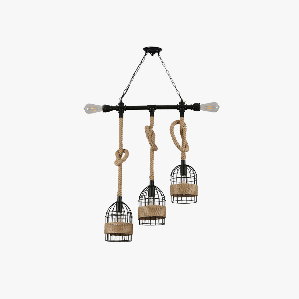 Black Metal Retro LED Pendant Light With Rope Detail