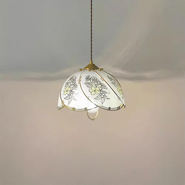 Vintage Metal Frame Pendant Lamp With Petal Glass Shade