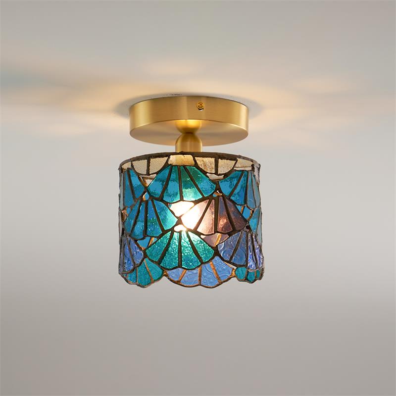 Stained Glass Shade Bloom Glass Ceiling Light