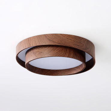 Geometric Walnut Double Ring Ceiling Light
