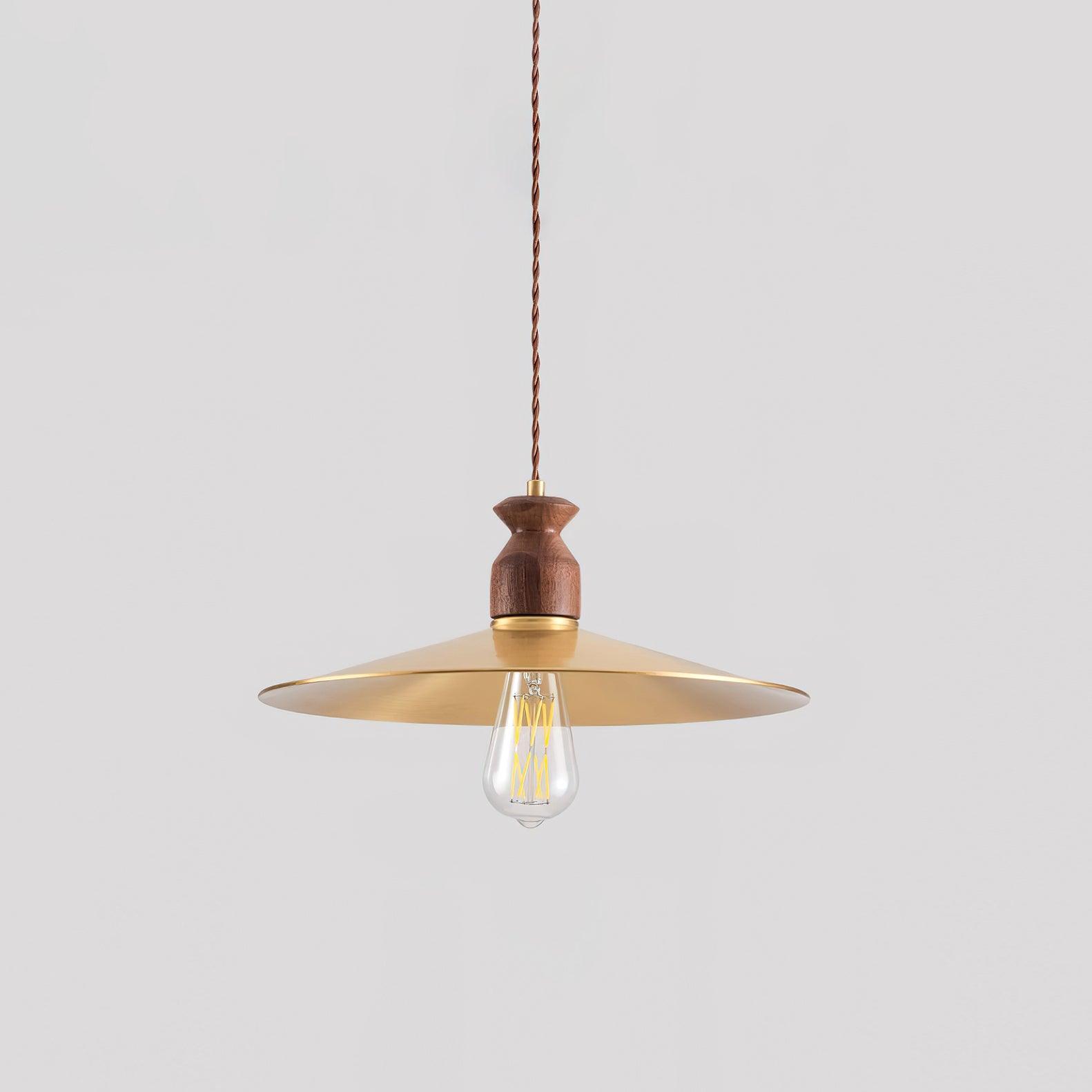 Warm Ambience Walnut Wood Brass Pendant Lamp