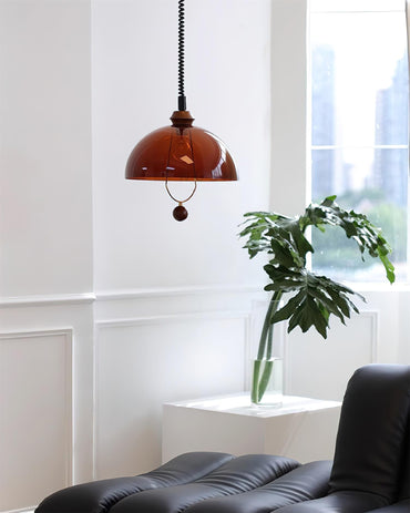 Walnut Wood Accents Elegant Glass Pendant Light