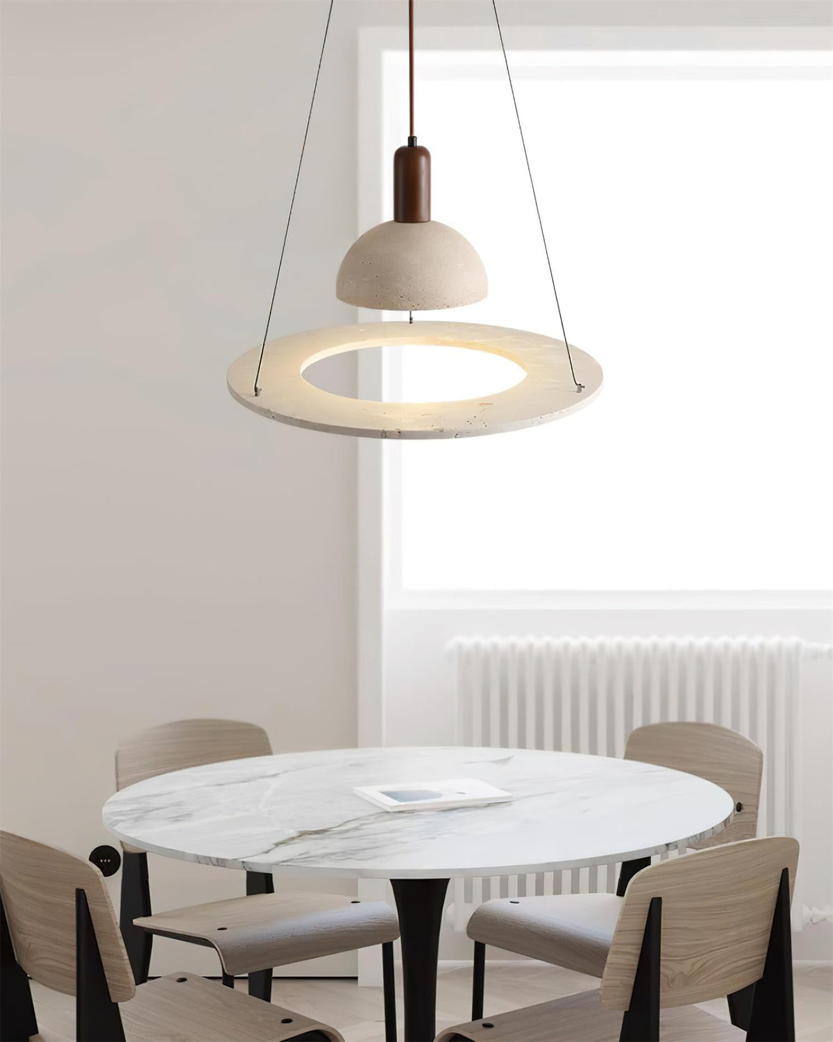 Sculptural Ambience Travertine Dome Pendant Lamp