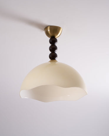 Walnut Finish Vintage Glass Ceiling Light With Amber