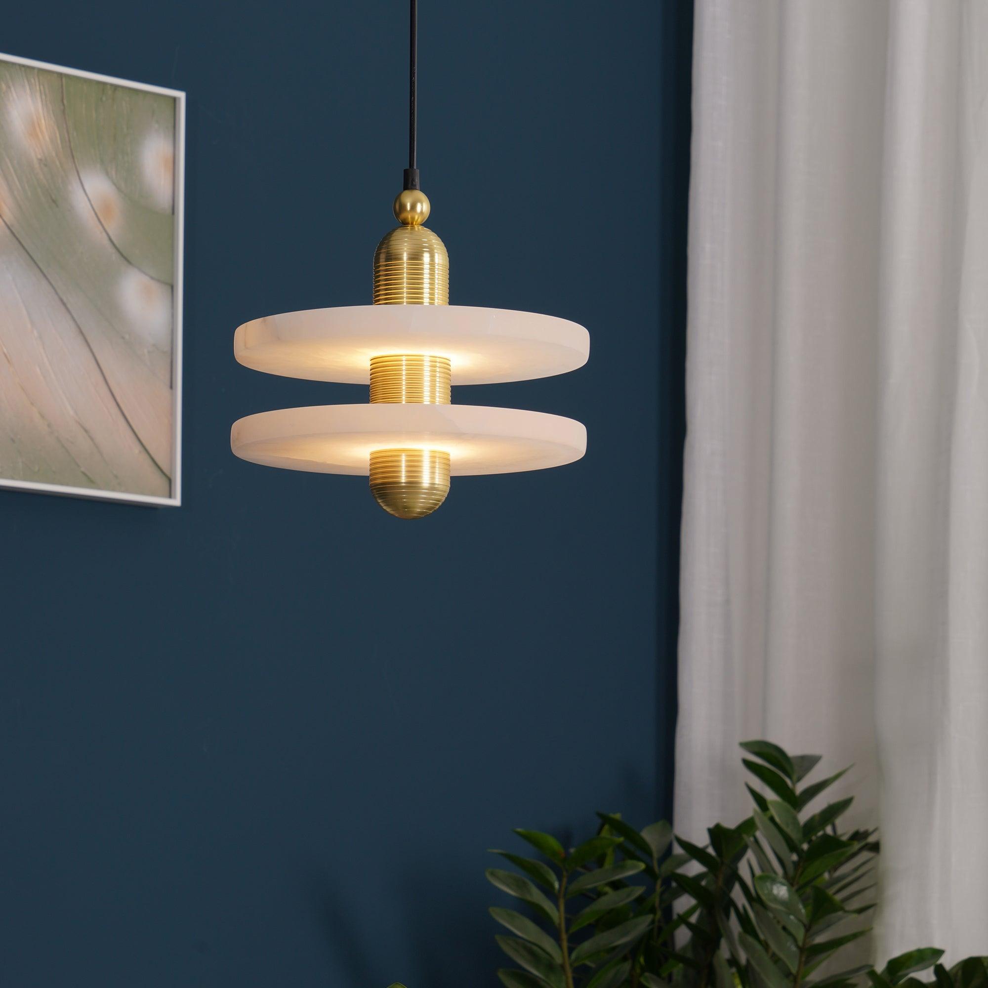 Alabaster Shade Ambient Light Copper Pendant Lamp