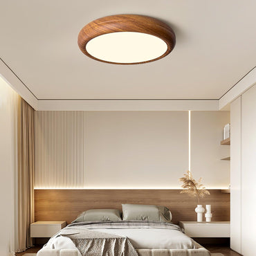 Round Flush Mount Nordic Wood Grain Ceiling Light With Acrylic Shade