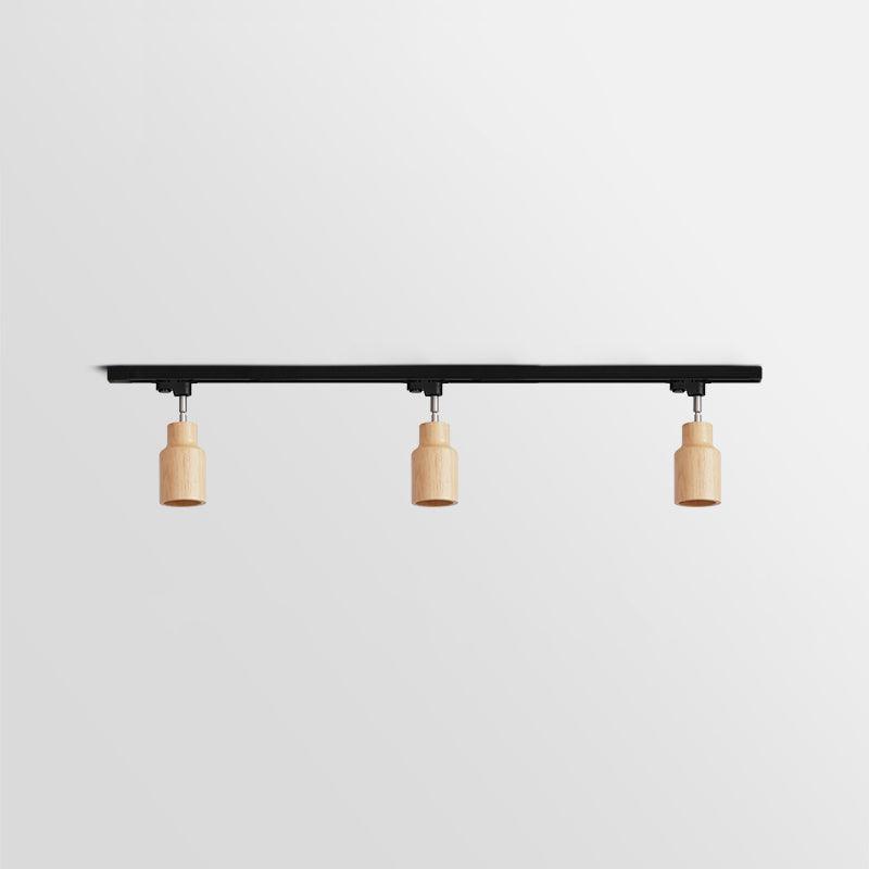Three Adjustable Spotlight Heads Wood Tone Ceiling Track Lighting