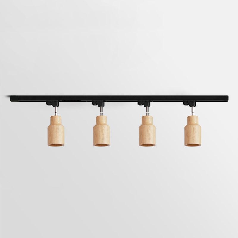 Three Adjustable Spotlight Heads Wood Tone Ceiling Track Lighting