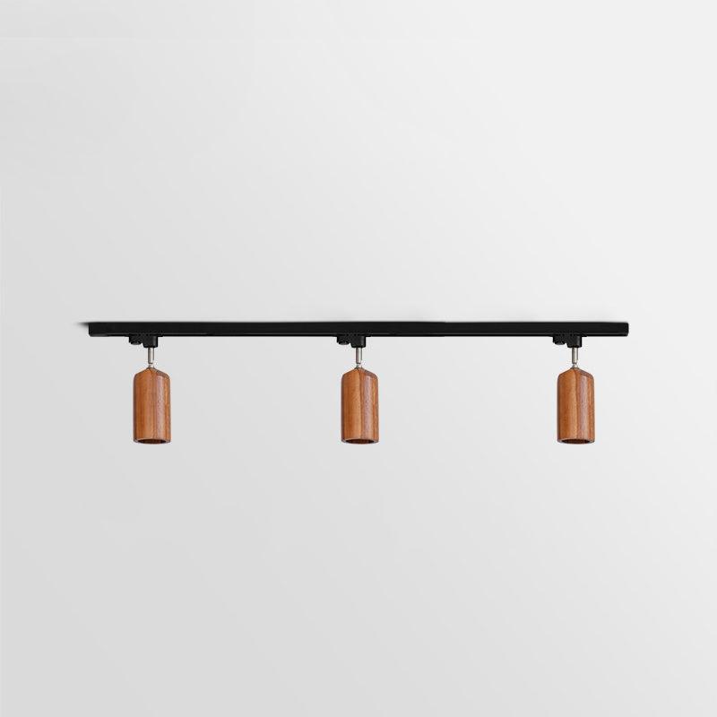 Three Adjustable Spotlight Heads Wood Tone Ceiling Track Lighting