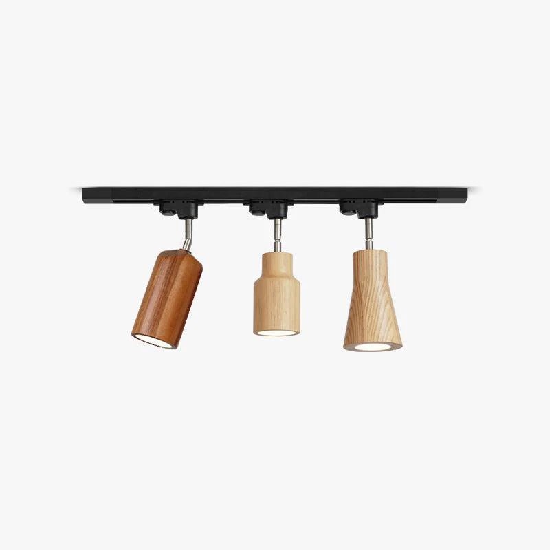 Three Adjustable Spotlight Heads Wood Tone Ceiling Track Lighting