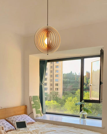 Warm Ambient Glow Wood Ring Pendant Lamp