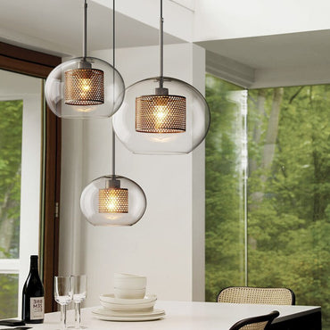 Pendant Light Glass Shade With Soft Glow Gold