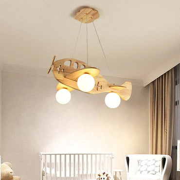 Wood Vintage Pendant Light With Natural Finish Airplane
