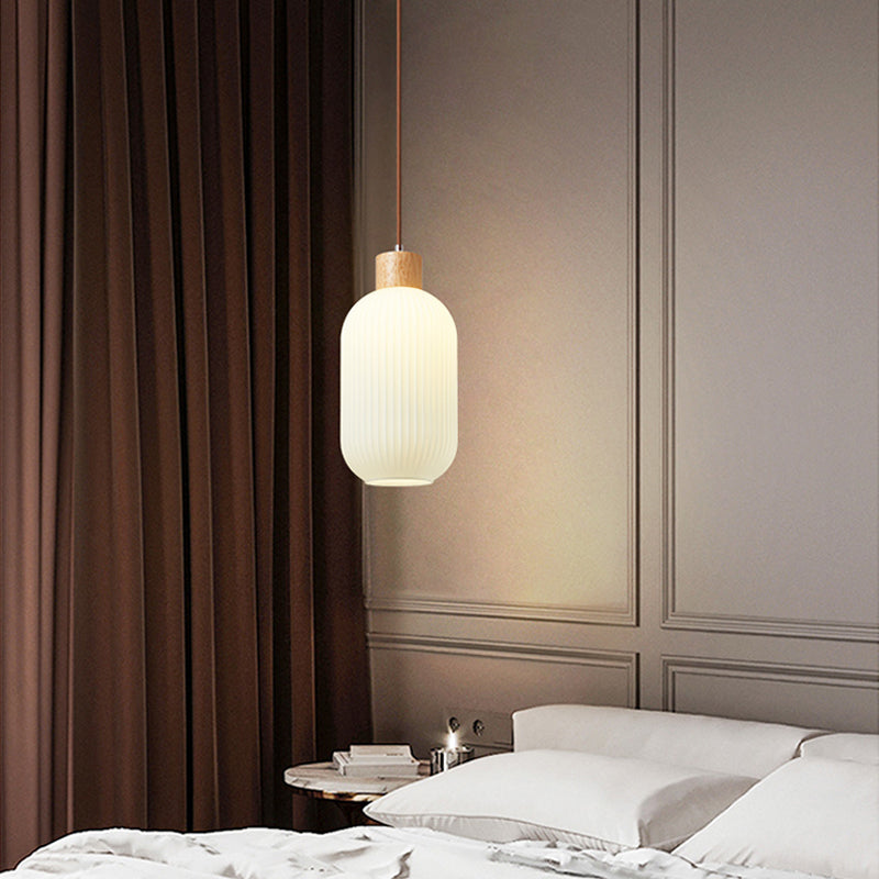 White Glare Free Pendant Light With Wood And Glass