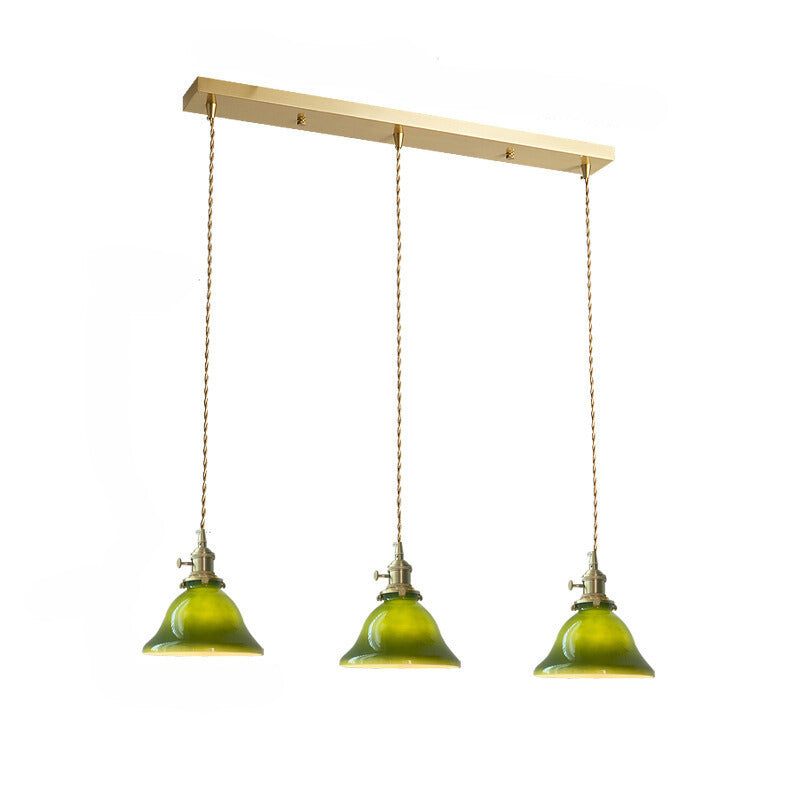 Warm Dining Ambience Green Copper Glass Pendant Light