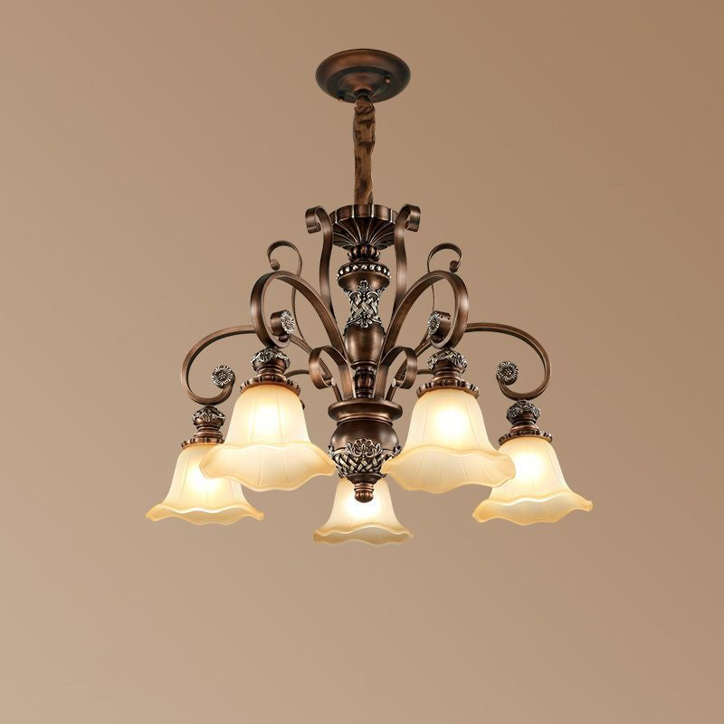Soft Glow Pendant Light With Glass Floral Vintage and Metal