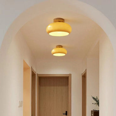 Glass and Timber Flush Mount Ceiling Light