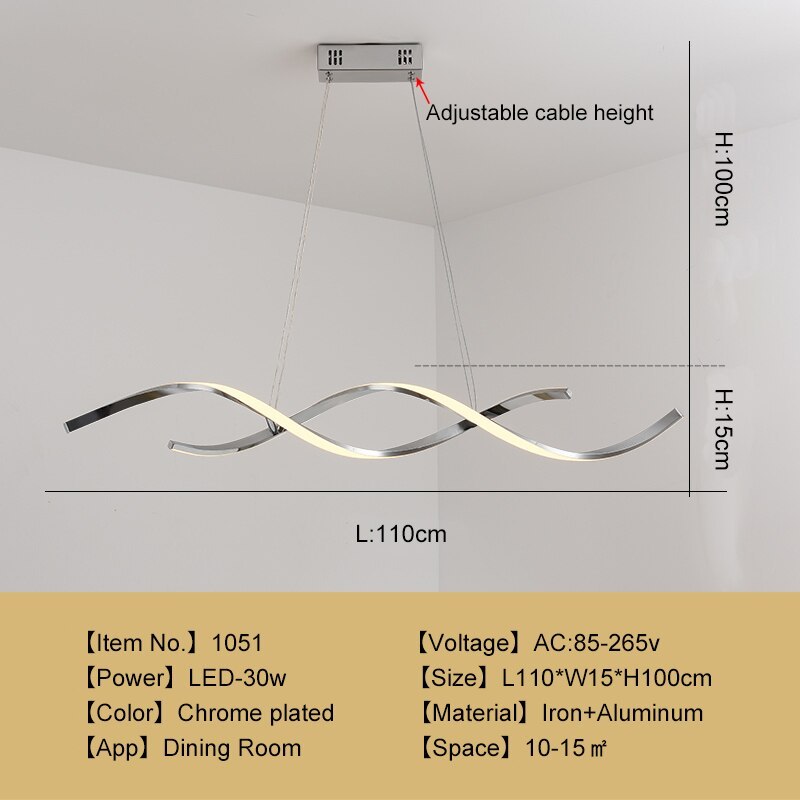 Premium Chrome Gold Finish Arisha Modern Wavy Pendant Light