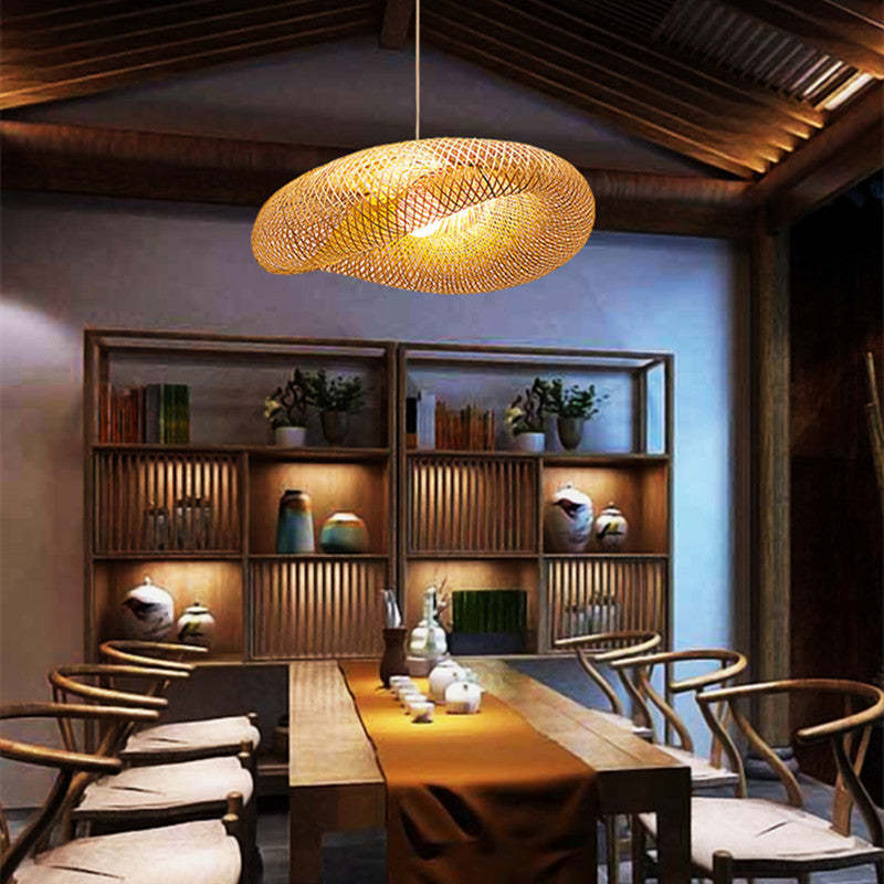 Dining Room Warm Glow Natural Bamboo Pendant Light
