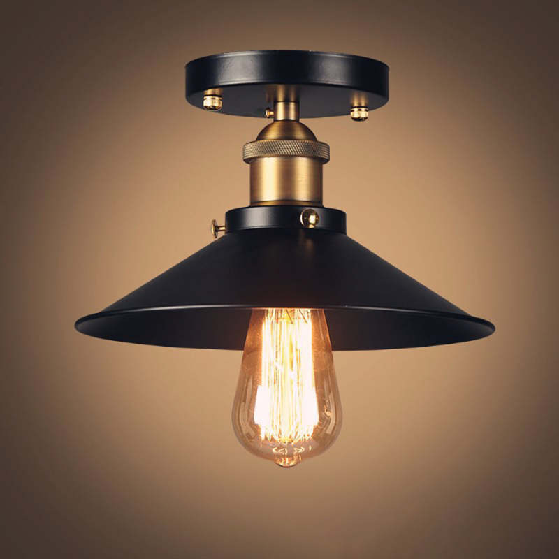 Industrial Black Cone Ceiling Light In Iron Finish