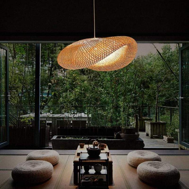 Dining Room Warm Glow Natural Bamboo Pendant Light