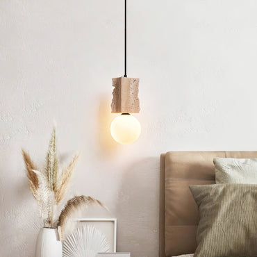 Pendant Light With Ambient Opal Glow Rugged Edge Travertine