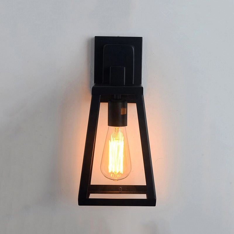 Black Retro Industrial Wall Lantern Featuring Glass Panels