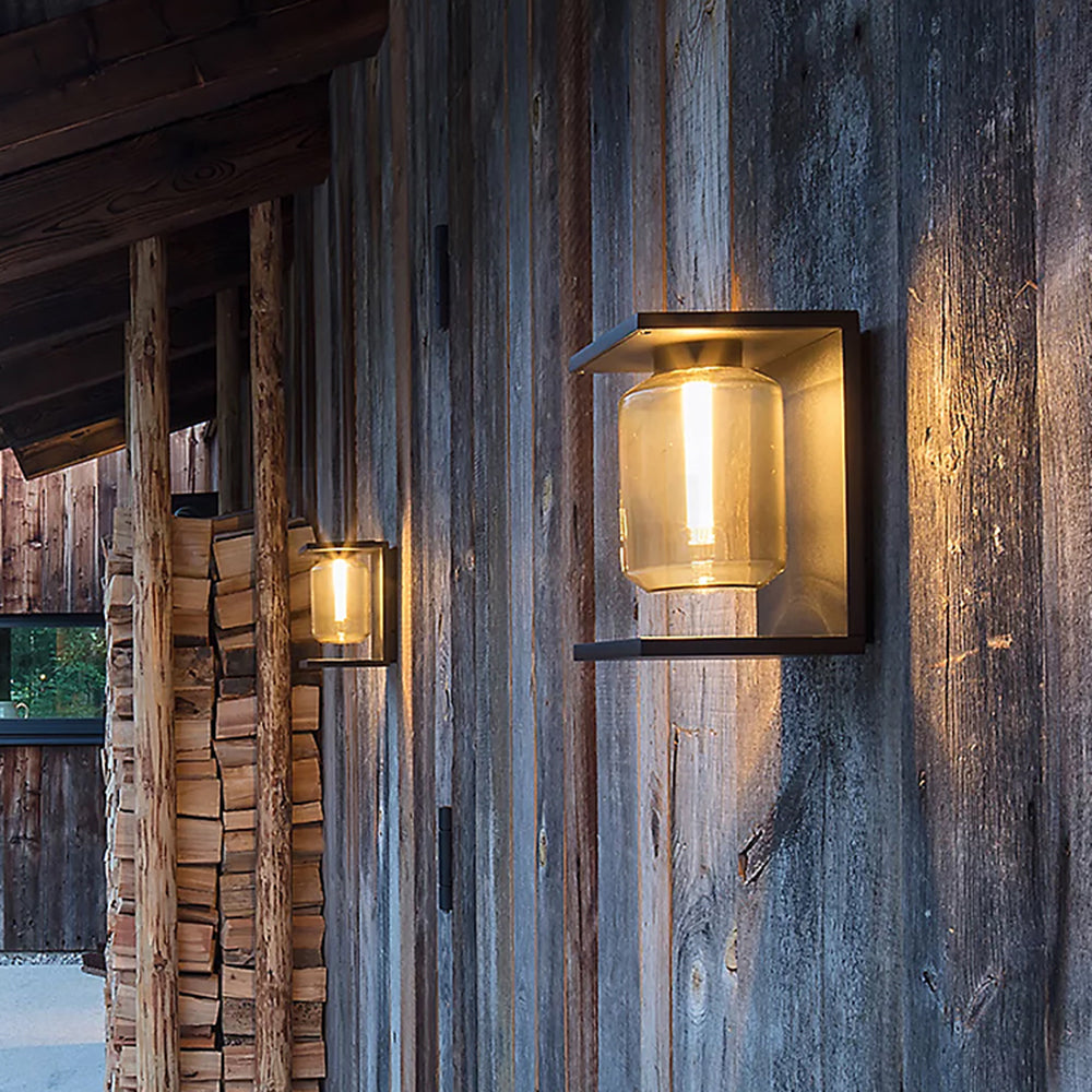 Outdoor Wall Lantern Solar Warm White LED IP65 Rectangular Metal Glass