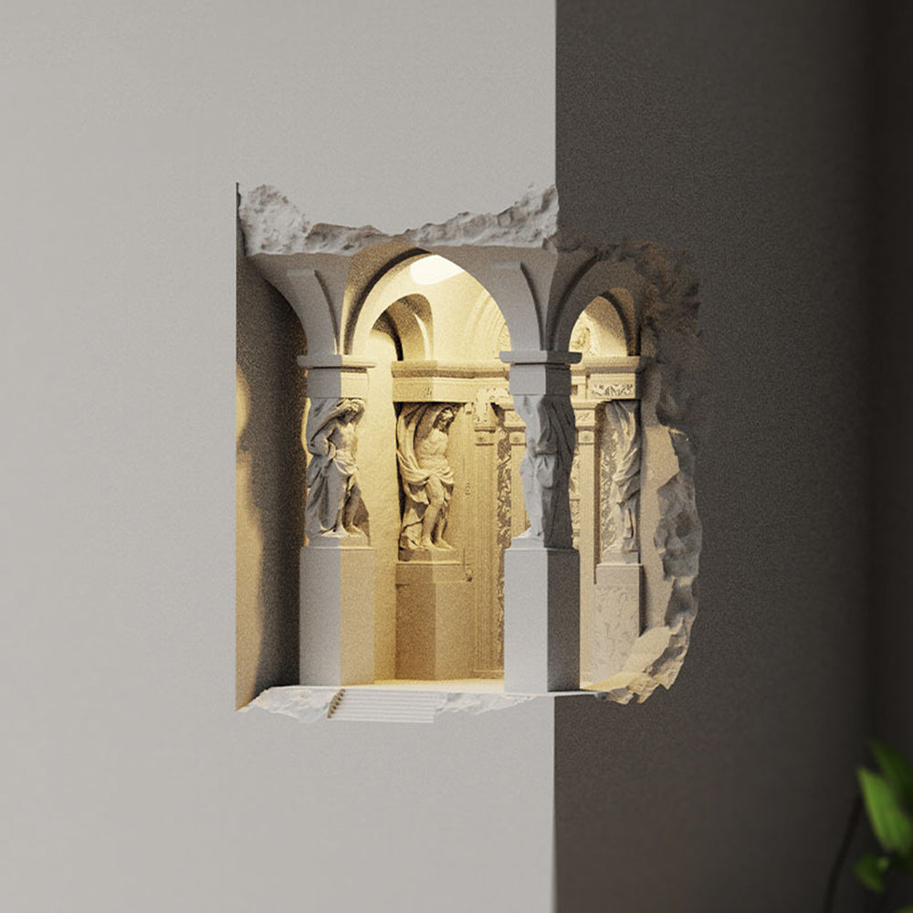 White Finish LED Flush Mount Wall Light Art Deco Plaster