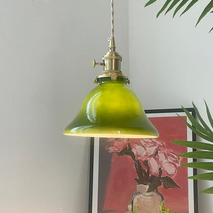 Warm Dining Ambience Green Copper Glass Pendant Light
