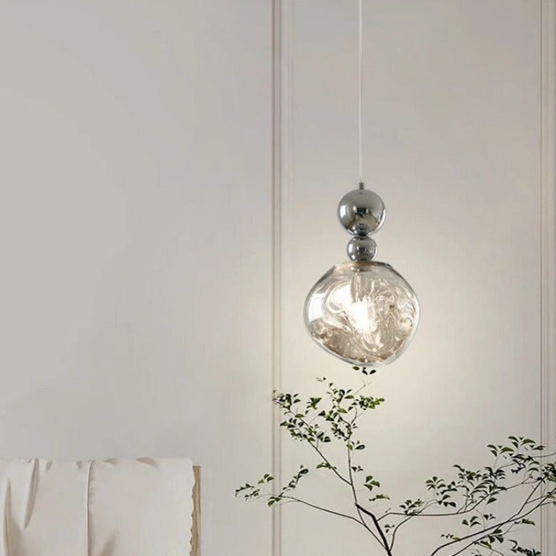 Ambient Glow Glass Shade Retro Chrome LED Pendant Light