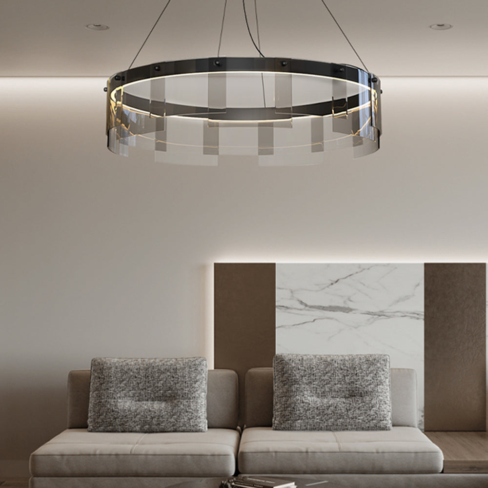 Metal Pendant Light Ring Black For Living Rooms Ambient