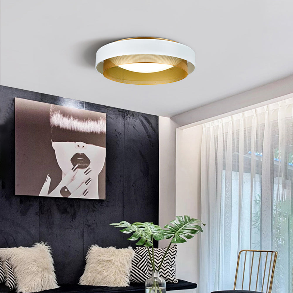 White Or Black Flush Mount Ceiling Light In Gold Inner Ring