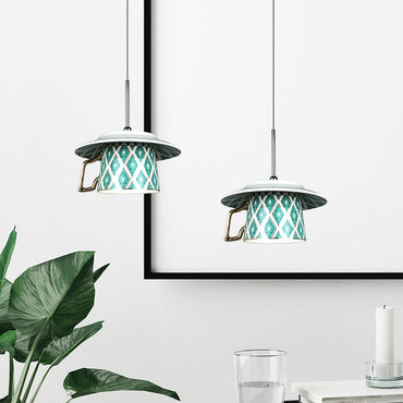 Ceramic Vintage Pendant Cup Light Argyle For Bedroom