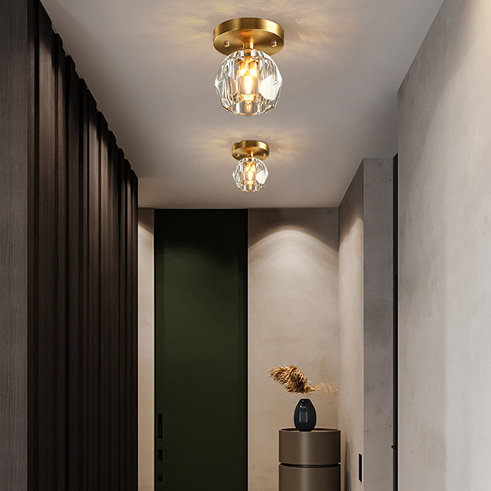 Gold Finish Aurora Luxe Metal Diamond Mount Flush Ceiling Light