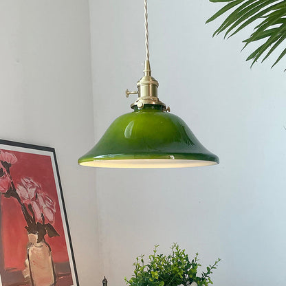 Warm Dining Ambience Green Copper Glass Pendant Light