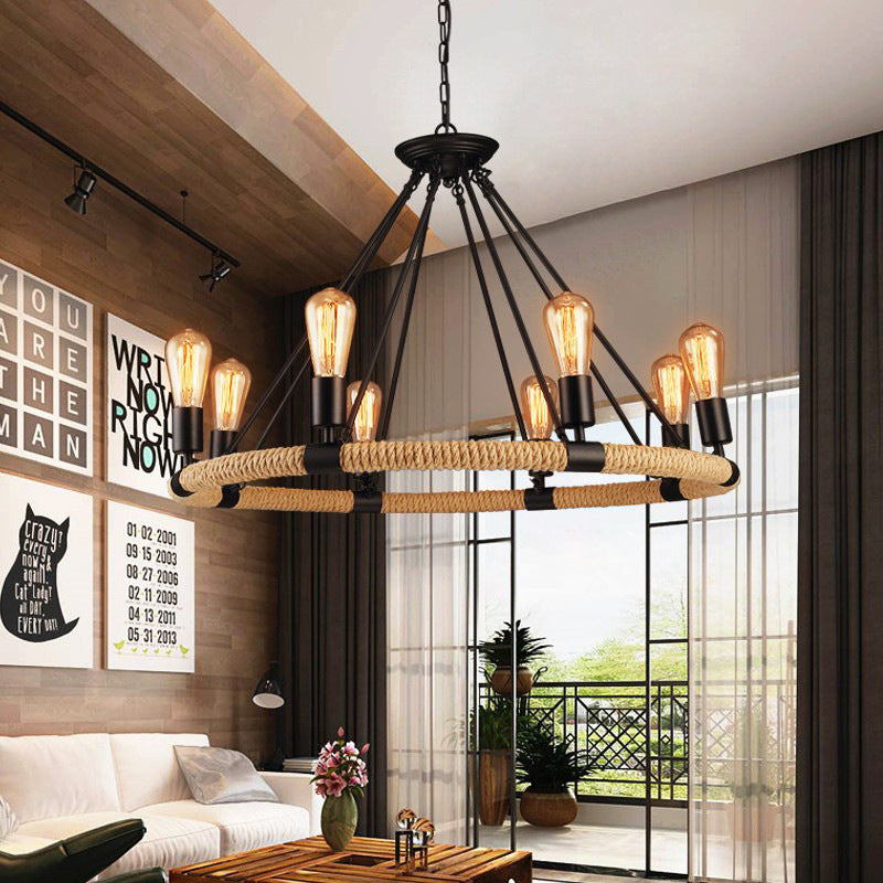 Pendant Light Industrial LED With Hemp Rope Accent