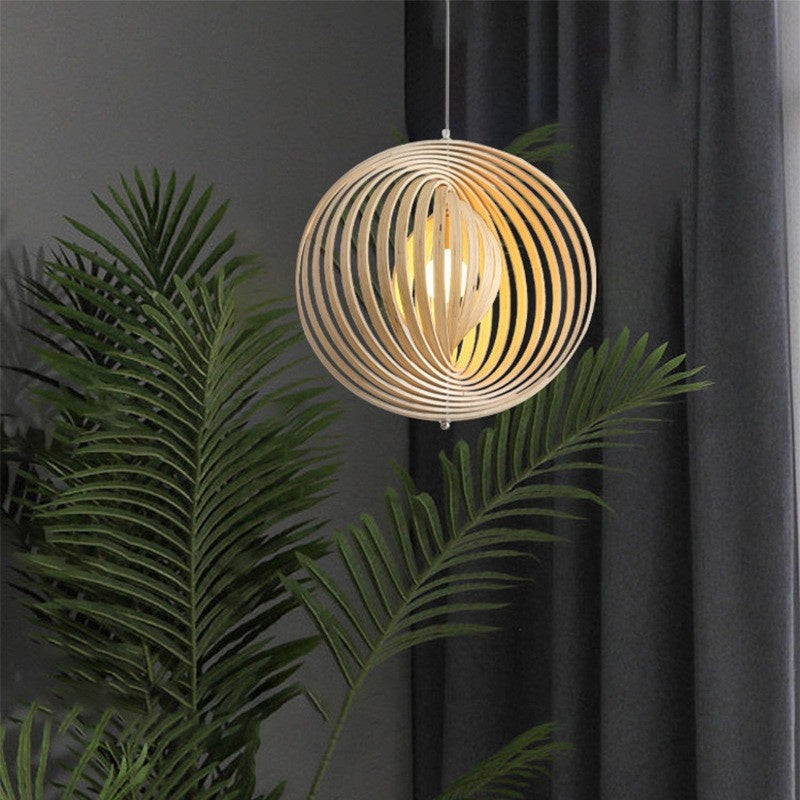 Wood and Metal Finish Japanese LED Pendant Light