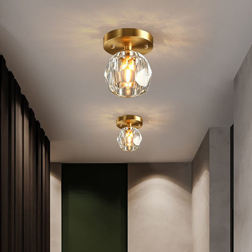 Gold Finish Aurora Luxe Metal Diamond Mount Flush Ceiling Light