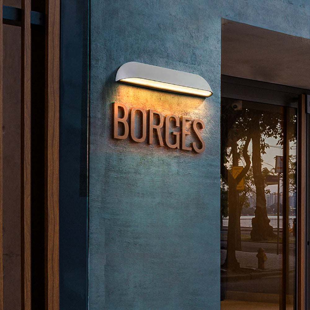 Outdoor Wall Light Metal And Stone Finish Minimalist Semi Elliptical