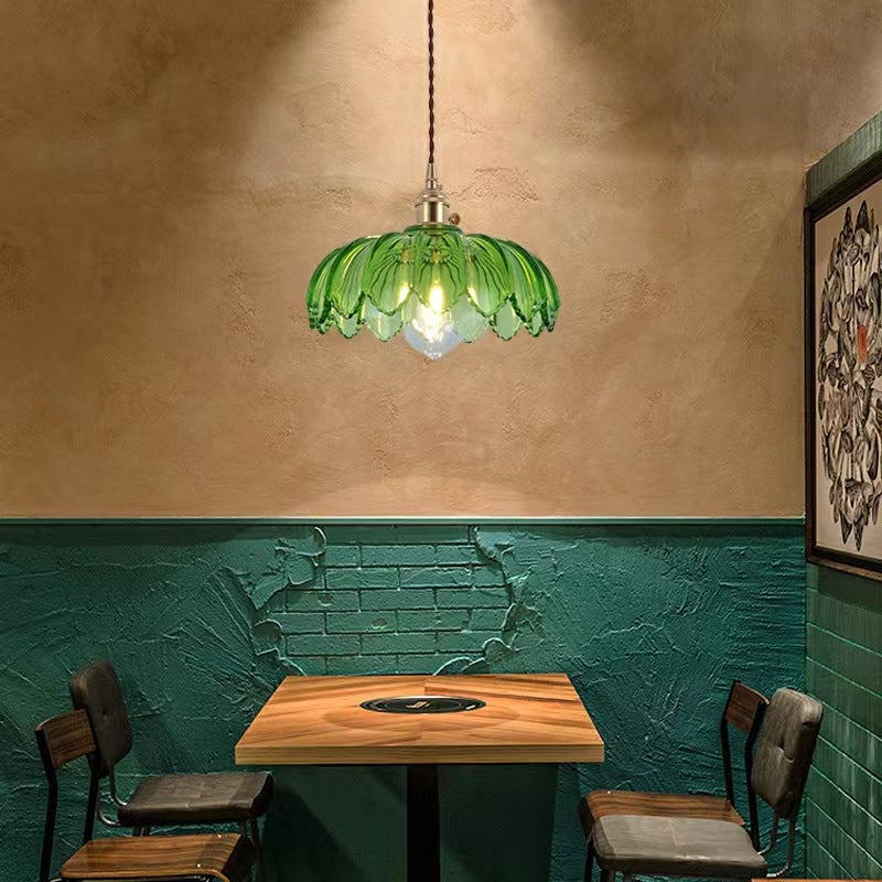 Colorful Glass Flower Pendant Light Retro Led