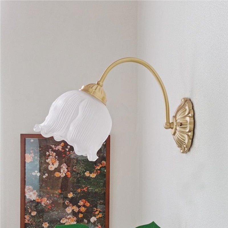 Antique Gold Retro Floral Glass LED Wall Light