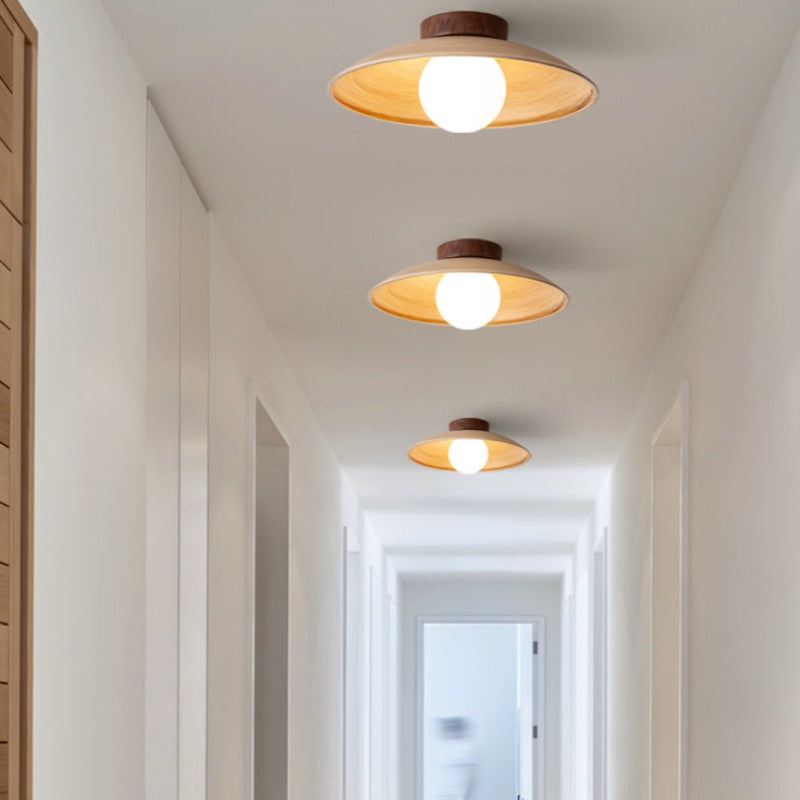 Wood Metal Glass Vintage Dimmable Flush Mount Ceiling Light