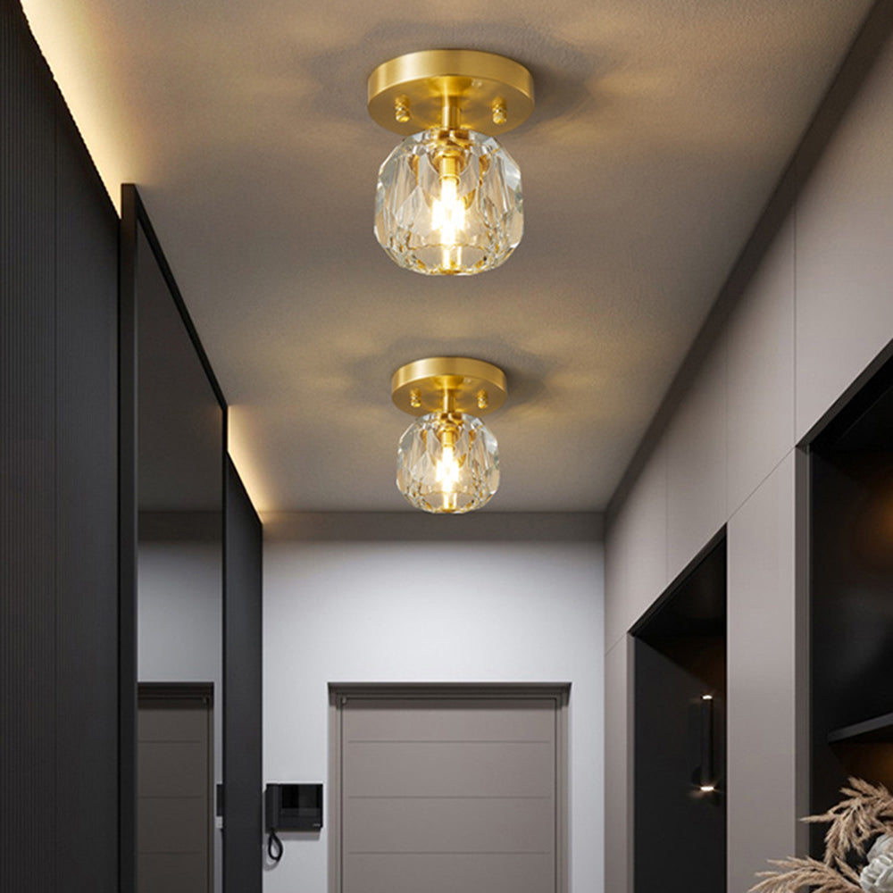 Gold Finish Aurora Luxe Metal Diamond Mount Flush Ceiling Light