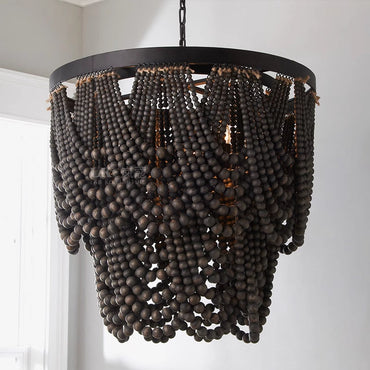 Subtle LED Glow Pendant Light With Boho Wood and Metal