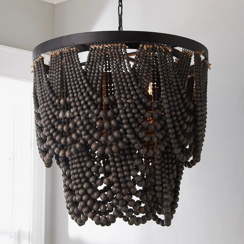 Subtle LED Glow Pendant Light With Boho Wood and Metal